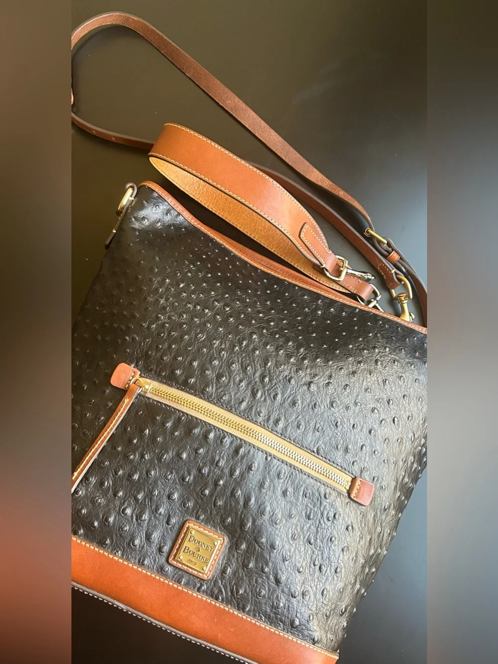 Large Dooney & Bourke Hobo Bag in Black Ostrich Leather